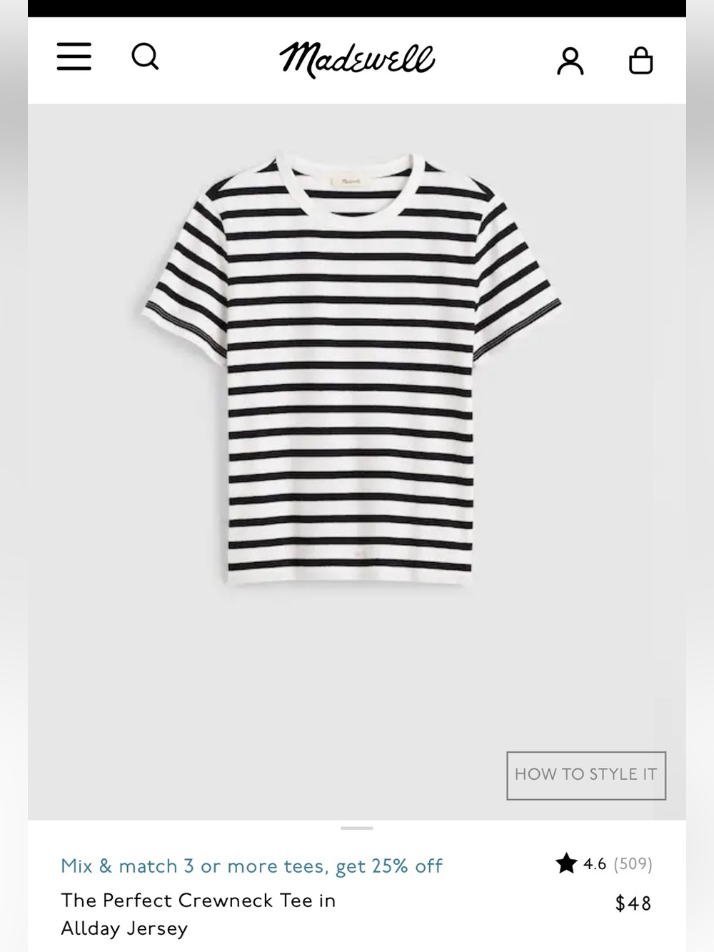 Madewell Perfect Crewneck- Black and White Striped Sz Small